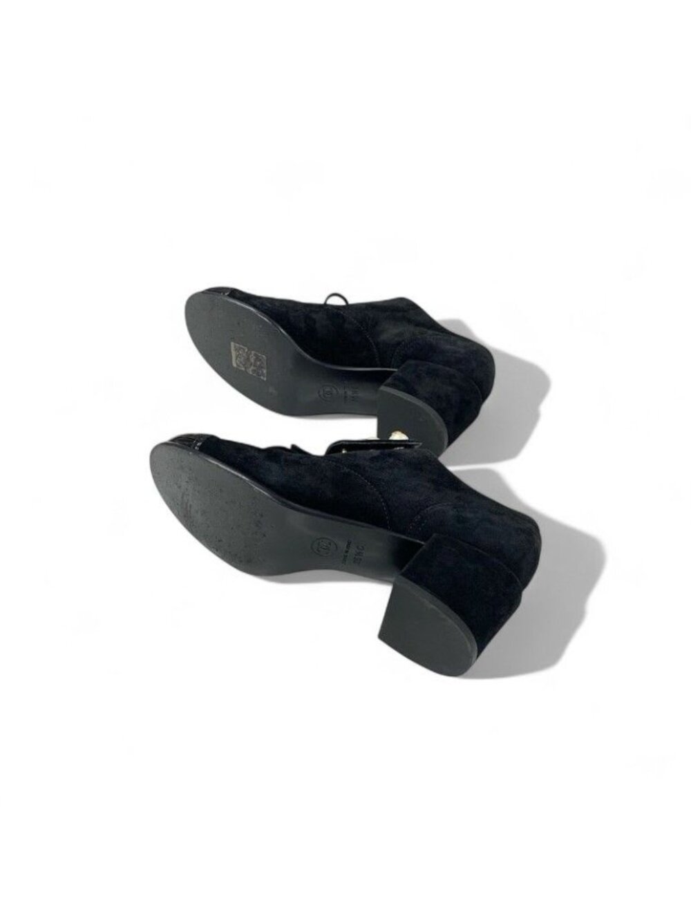 Chanel Loafers Leather Shoes Suede Patent Black Pearl Coco Mark Lace Up - Picture 6 of 10